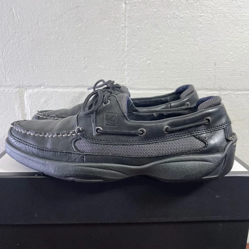 Sperry Top Sider 0773507 Black Leather Boat Shoes 2 Eye Men's Size 11 M